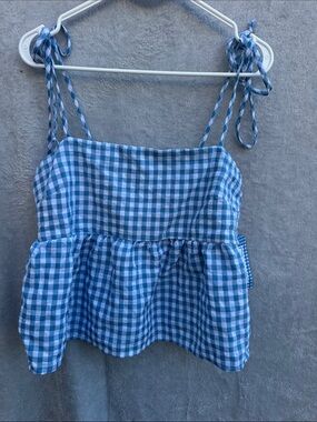 Blue and White Gingham Crop Top Pie in the Sky size Large